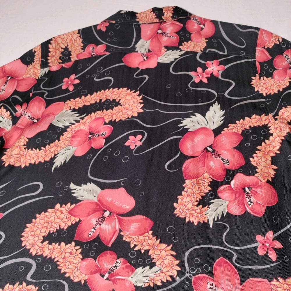 Tommy Bahama Womens Shirt Top Size Small Black Orange Hawaiian Floral 100% Silk - Picture 15 of 16